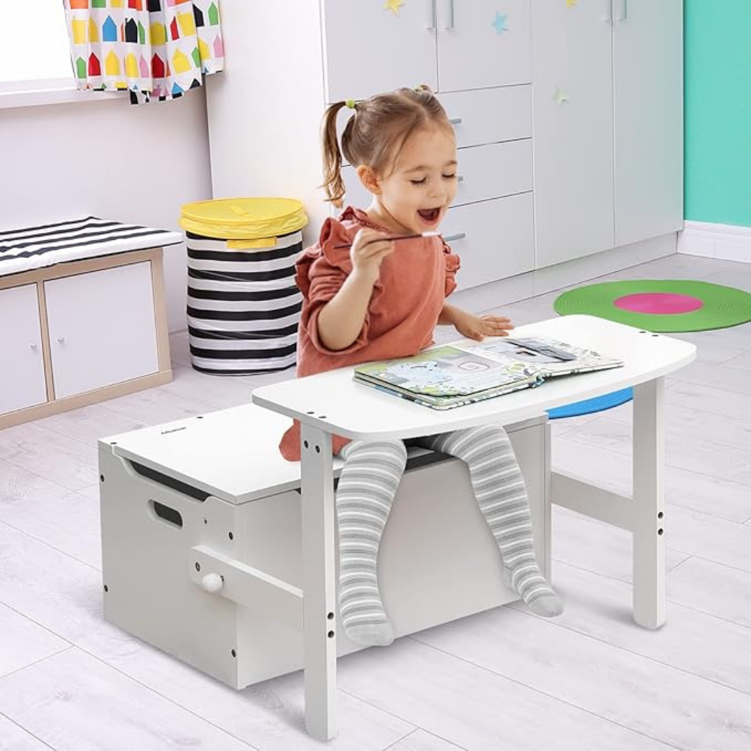 ™Veyora | ספסל אחסון צעצועים מעץ – 3 ב-1, אידיאלי לילדים ופעוטות